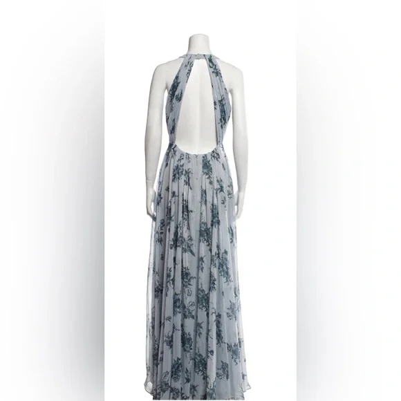 Marchesa Notte • Blue & Silver Floral Maxi Dress with open back • size 6 - Picture 3 of 16